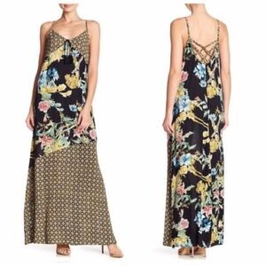 BAND OF GYPSIES Tropical Mixed Print Maxi Dress